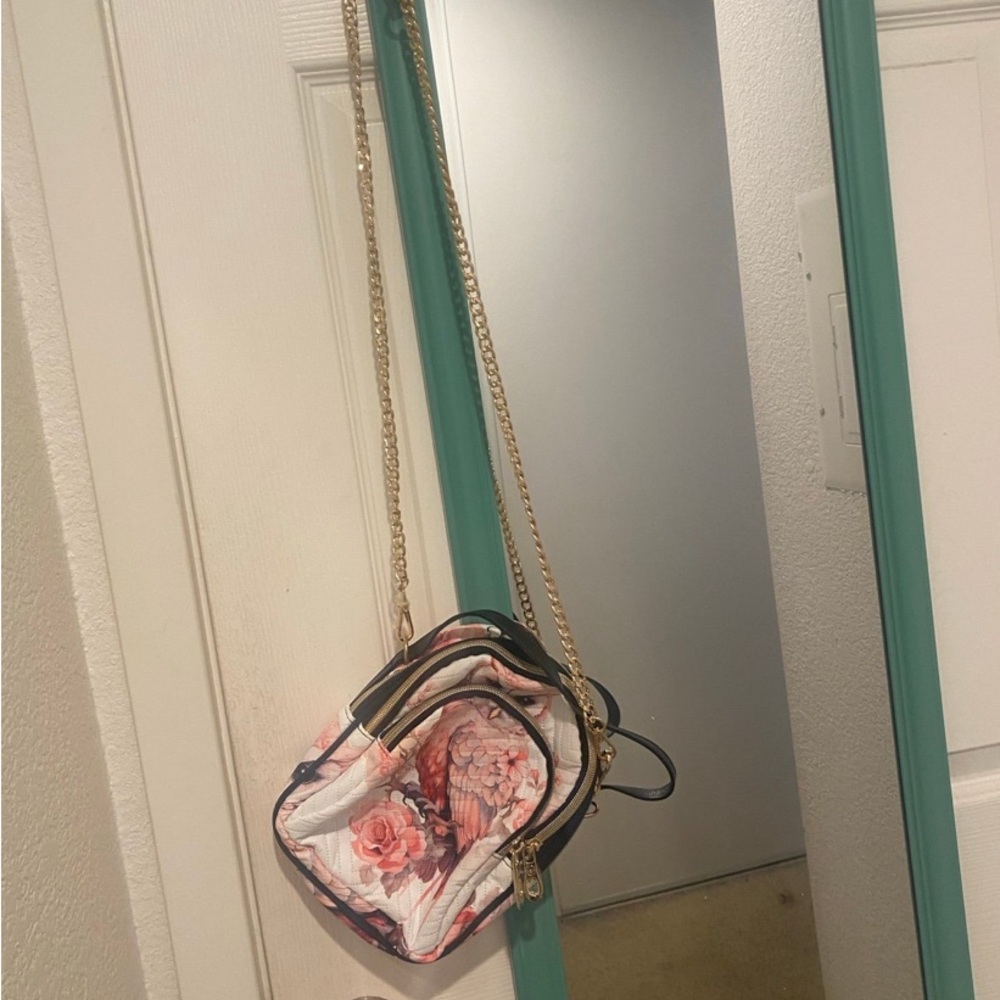 Floral Owl Crossbody Bag with Gold Chain